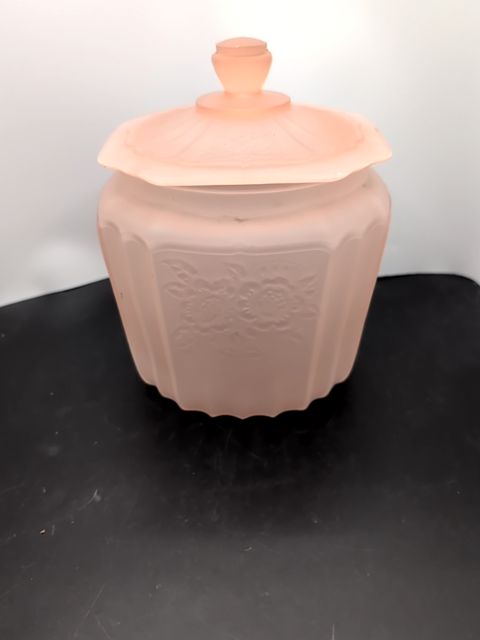 Anchor Hocking open roads satin pink cookie jar