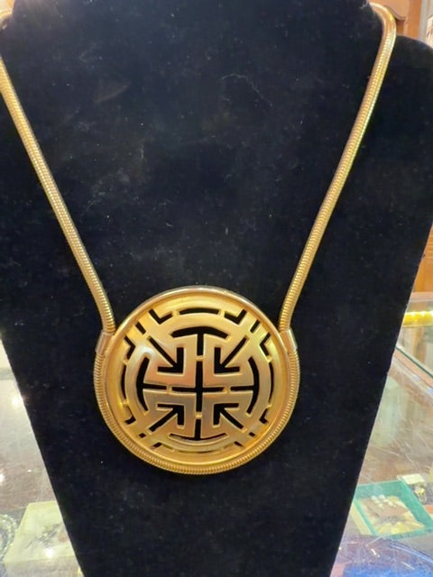 Vintage 1970's Gold Tone Pierre Cardin Greek Key Necklace 18"