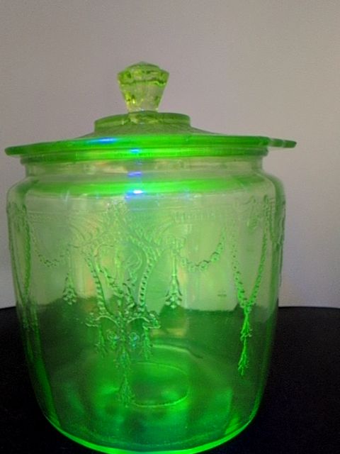 Anchor Hocking green ballerina cookie jar uranium