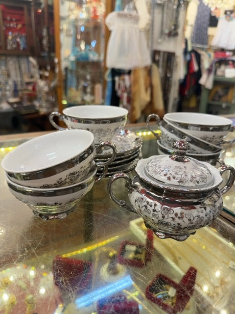 Bavaria silver & white tea set