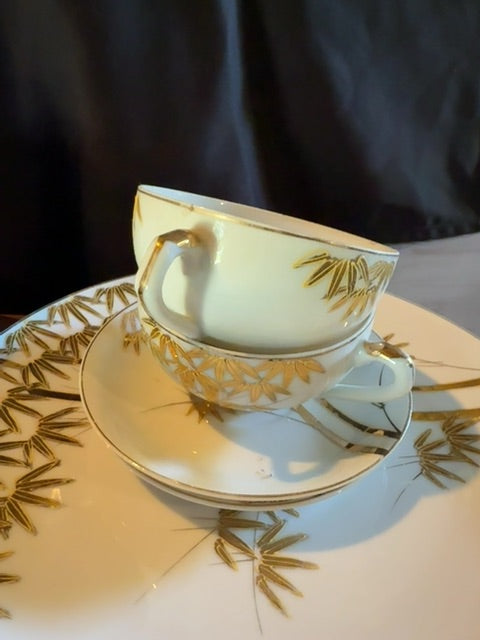 Gold& white  Hand painted gold & bamboo