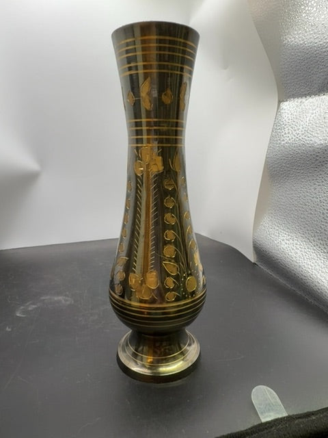 Vintage Brass Vase etched