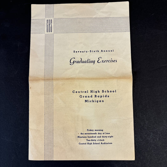 1938 Graduation Program Central High School Grand Rapids Michigan brochure