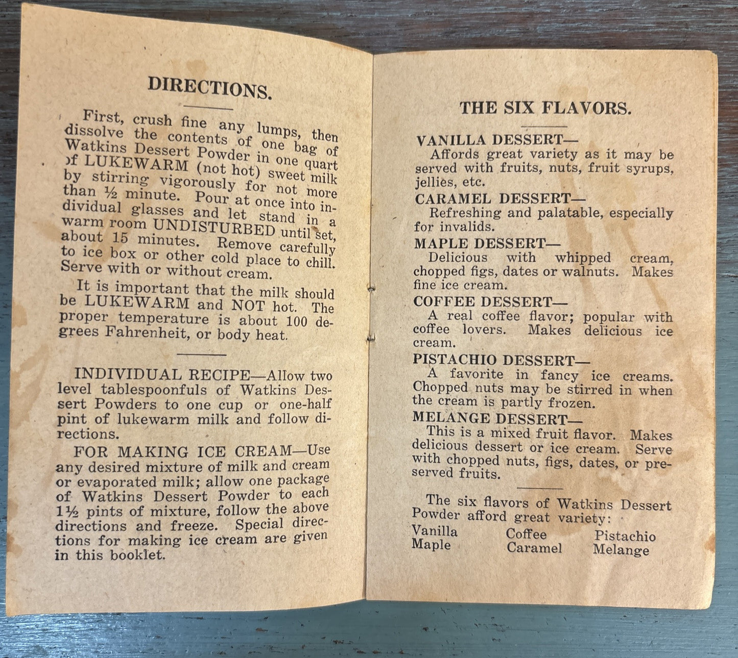 Watkins Dessert Powder How to Use Booklet 1920s-? Instructions